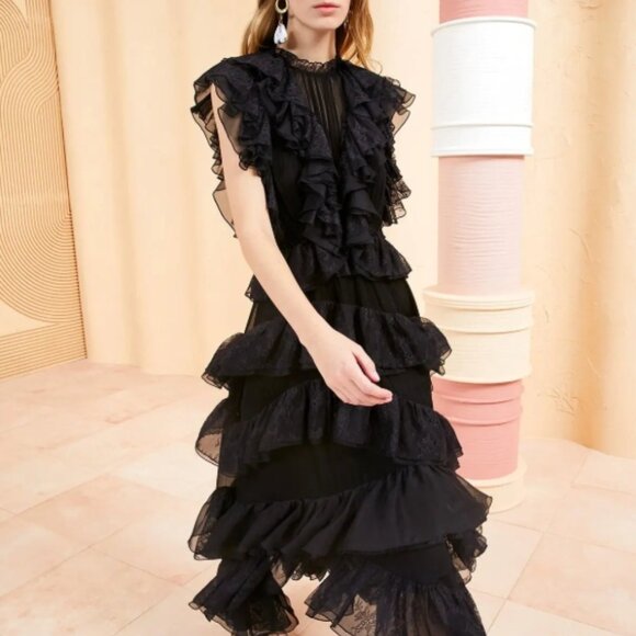Ulla Johnson Dresses & Skirts - NWOT ULLA JOHNSON Apolline Silk Ruffled Midi Dress in Noir XS $1,090